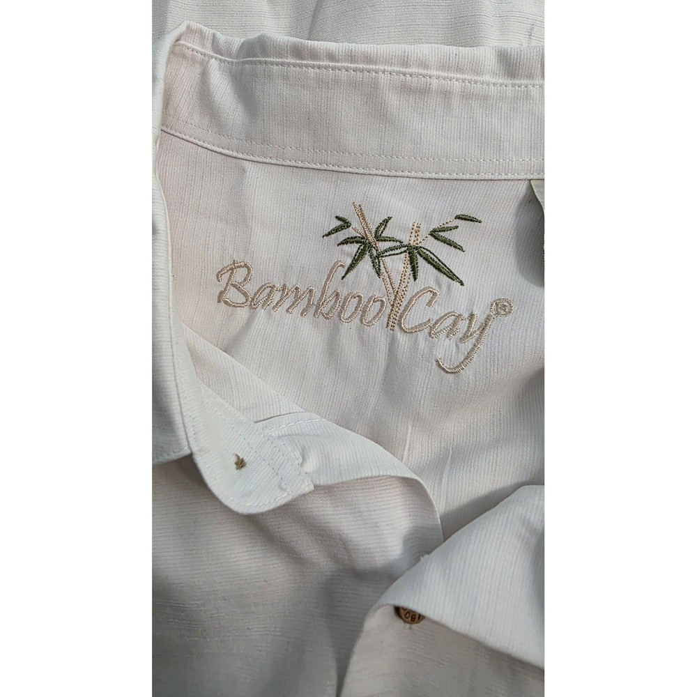 Bamboo Cay Mens XXL White Koi Fish Bamboo Embroidered Modal Camp Shirt Short Slv - Picture 3 of 9
